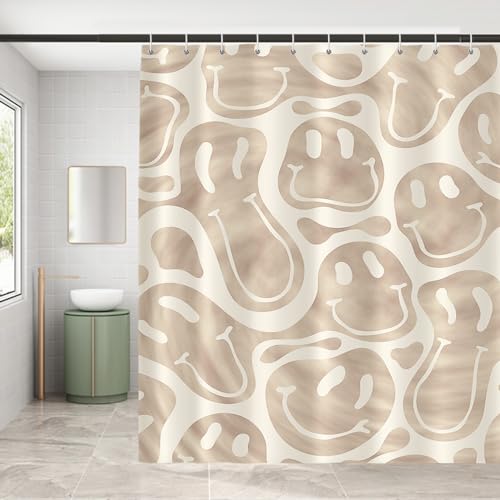 Watbro Retro Hippie Shower Curtain for Bathroom,Cow and Strawberry Shower Curtain,Waterproof Polyester Fabric Bathroom Decor Shower Curtain with 12 Hooks,60x72 Inches,Retro Pink