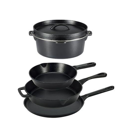 Amazon Basics Pre-Seasoned Cast Iron 5 Pieces Kitchen Pots and Pans Cookware Set, Black, 14.17 x 12.2 x 10.63 in
