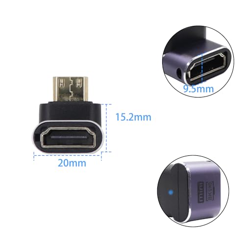 RIIEYOCA 90 Degree Down Angle 8K Mini HDMI to HDMI Adapter,48Gbps High Speed 2.1 Extender Mini HDMI Male to HDMI Female Adapter 8K 4K with LED Lights for Laptop,Cameras,DSLR,2PCS