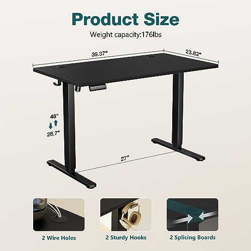 SMUG Standing Desk, Adjustable Height Electric Sit Stand Up Down Computer Table, 40x24 Inch Ergonomic Rising Desks for Work Office Home, Modern Lift Motorized Desktop Workstation, Black