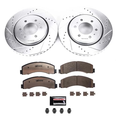 Power Stop Front Brake Kit For 2020-2021 Ford Expedition, 2010-2020 F-150, 2010-2021 Lincoln Navigator - Drilled Slotted Brake Rotors and Carbon Fiber Ceramic Pads Replacement, K3167-36