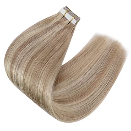 Sunny Hair Blonde Virgin Tape in Hair Extensions 12inch Tape in Hair Extensions Human Hair White Blonde Virgin Hair Tape ins Human Hair Extensions Seamless Virgin Tape in Hair for Women