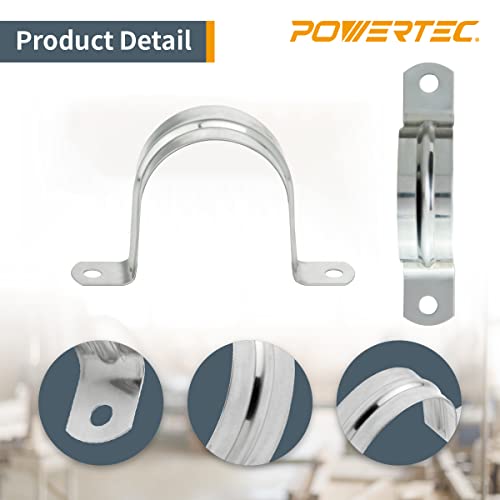 POWERTEC 71664 1-1/2” Pipe Strap Clamp Hanger Set for 38-40mm OD Pipes, 2 Hole Mount U Bracket Rigid, Stainless Steel 304-20 PCS