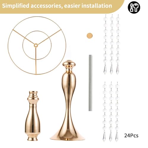 2 Pcs 21.3 inches Tall Crystal Flower Stand Wedding Road Lead Flowers Holders Centerpiece Metal Chandelier for Reception Tables Supplies