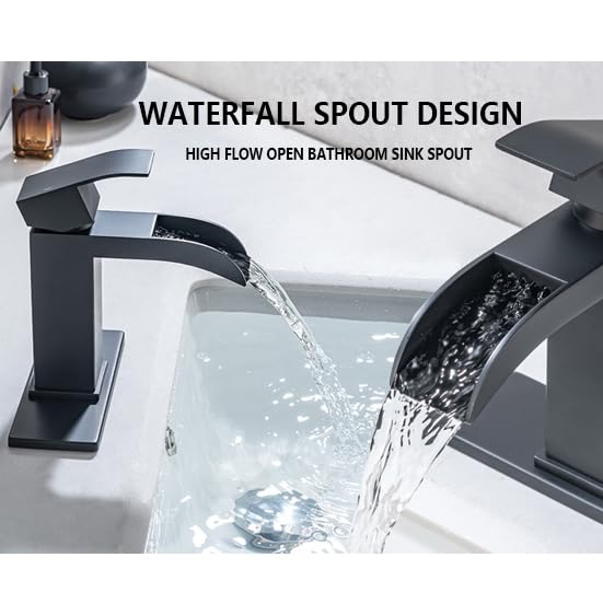 Brushed Nickel Waterfall Bathroom Faucets, High-Flow Bathroom Faucets 1 Hole, Single Handle Bathroom Sink Faucet, Modern Vanity Faucet with Pop Up Drain and Water Supply Lines