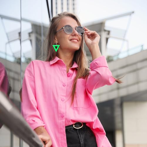 NEWITIN 12 Pairs 80s 90s Neon Earrings for Women Long Lightning Earrings Retro Acrylic Drop Dangle Earrings Star Circular Jewelry Lightning Drop Earrings for 80s 90s Party