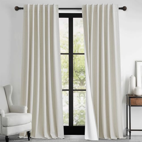 RYB HOME 100% Blackout Linen Textured Curtains 84 inches Long, Insulating Privacy Energy Saving for Bedroom Living Room Window Office Theater Dining Nursery, W 52 x L 84 in, Terracotta, 2 Panels