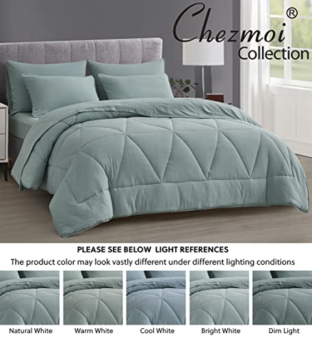 Chezmoi Collection Jasper Twin Bed in a Bag 5-Pieces Triangle Geometric Quilted Soft Washed Double Brushed Microfiber Comforter with Sheets Lightweight All Season Bedding Set (Twin, Aqua)