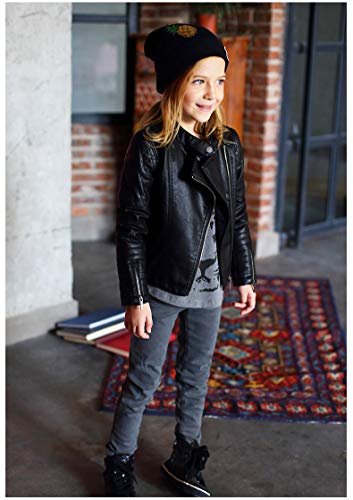 LJYH Girls Faux Leather Quilted Motorcycle Jackets Kids Spring Biker Coats Black 3/4yrs