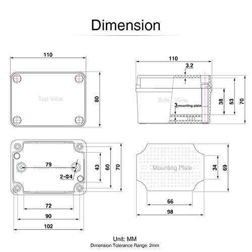 QILIPSU Outdoor Junction Box, IP67 Waterproof ABS Plastic Electrical Box, Clear Cover 175x125x100mm Project Box Weatherproof Enclosure (6.9"x4.9"x3.9" CC)