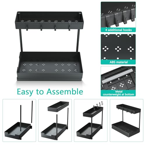 petisal Under Sink Organizer -2 PACK|Pull Out Bathroom Organizer|2 Tier Slide Out Bathroom/Kitchen Organiers and Storage. (L-Shape 2PACK)