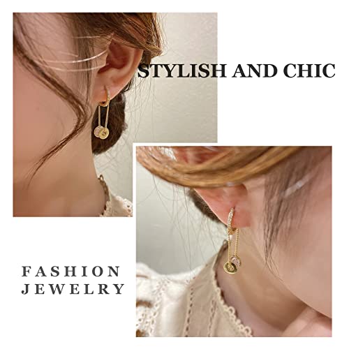 Ritach 925 Sterling Silver Small Huggie Hoop Earrings for Women Trendy 14K Gold Plated Chain Hoop Flower Dangle Drop Earrings