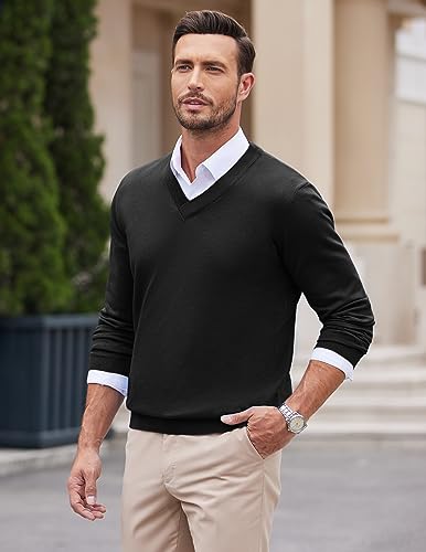 COOFANDY Mens Veck Dress Business Sweaters Classic Knit Solid Casual Sweater Pullovers