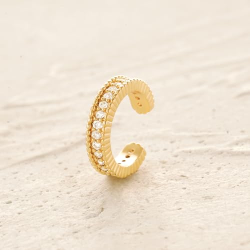 MYEARS Women Ear Cuff Earring Gold Non Pierced Cartilage Diamond CZ Open Curb Chain Link Clip on Wrap Hoop 14K Gold Filled Tiny Boho Simple Minimalist Delicate Handmade Hypoallergenic Jewelry Gift