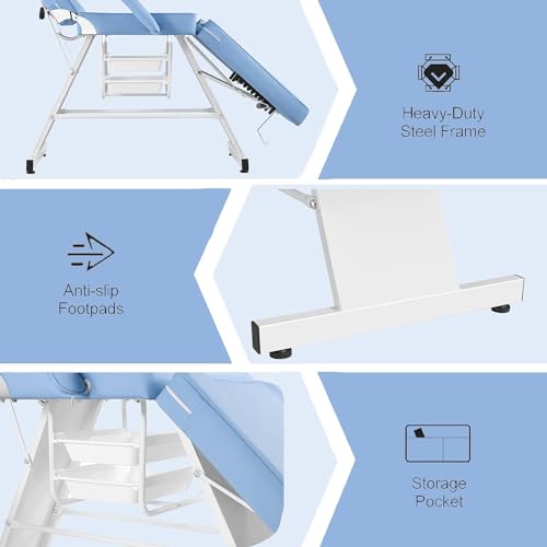 LUXMARS Facial Chair, Tattoo Chair Massage Bed with Hydraulic Stool for Professional Massage Facial Lash Beauty Spa, White
