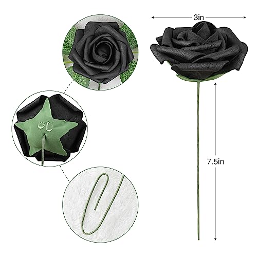 AmyHomie Artificial Flowers Green Rose 25pcs Real Looking Fake Roses w/Stem for DIY Wedding Bouquets Centerpieces Arrangements Party Baby Shower Home Decorations