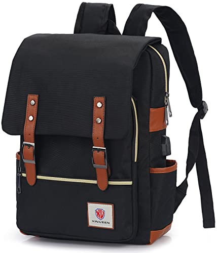 Xinveen Vintage Laptop Backpack Travelling Backpack Casual Daypacks School Shoulder Bag for Men Women Black