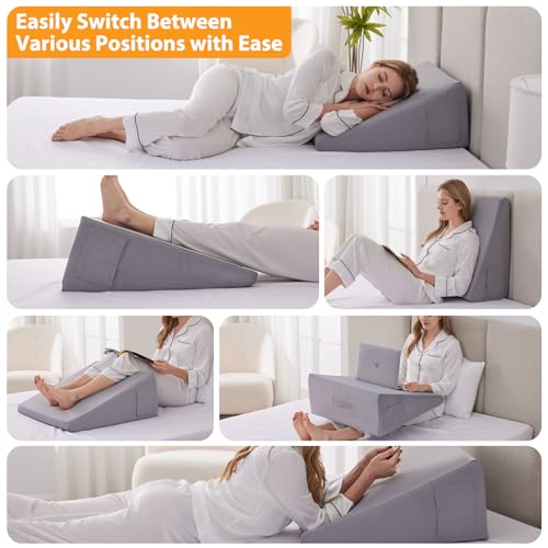 MEGCXIT Leg Elevation Pillow for After Surgery, Leg Pillow Elevation Blood Circulation Memory Foam Leg Wedge for Elevation for Swelling, Foot Elevation Pillow Post Surgery 23.6×16.8×8 Inch Short Plush