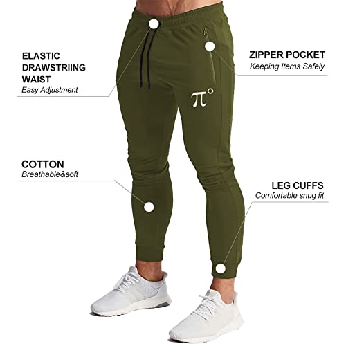 Wangdo Men's Joggers Sweatpants Gym Training Workout Pants Slim Fit with Zipper Pockets(Army Green-S)