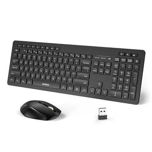 seenda Wireless Keyboard and Mouse Combo, 2.4GHz Cordless Quiet Keyboard Mouse with USB Receiver, Full Size Cute Black Combo, Compatible for Windows Laptop Computer Desktop PC, Black