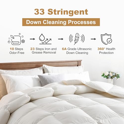 DownAero™ Goose Down Comforter 100% Egyptian Sateen Cotton, 900 Fill Power Medium Warmth for All Season Twin Duvet Insert, Hotel Collection White