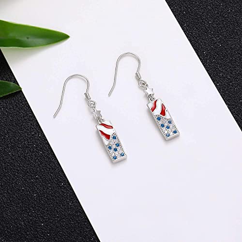 USA Flag Dangle Earrings for Women: 925 Sterling Silver American Patriotic Red White and Blue Star Drop Earrings America Independence Day 4th of July Patriotic Jewelry Gifts (Eagle)
