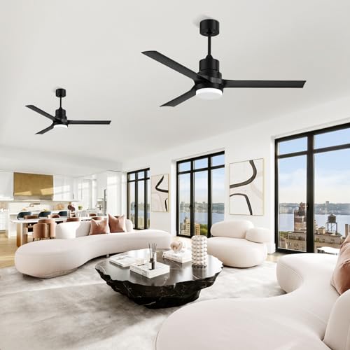 ghicc Ceiling Fans with Lights and Remote, Black Outdoor Ceiling Fan with Remote, 52 inch Modern Fan with Reversible DC Motor for Patio Bedroom