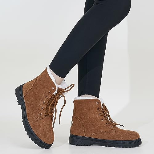 HARENCE Winter Snow Boots for Women Comfortable Outdoor Anti-Slip Ankle Boots Suede Warm Fur Lined Booties Lace Up Platform Boots