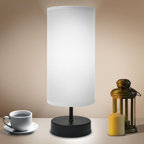 DEGNJU Small Lamp for Bedroom, Bedside Lamps for Night Stands, Mini Minimalist Table Lamp with Round Gray Fabric Shade, 9 Inch Desk Reading Lamp for Dorm Room Living Room Office Room, 2 Pack