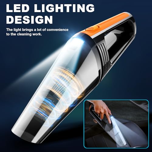 FRESMOL Car Vacuum, Portable Car Vacuum Cleaner High Power 8000Pa, Small 12V Handheld Vacuum with LED Light,16.4Ft Corded, Deep Detailing Cleaning Kit of Car Interior with Dry for Men/Women