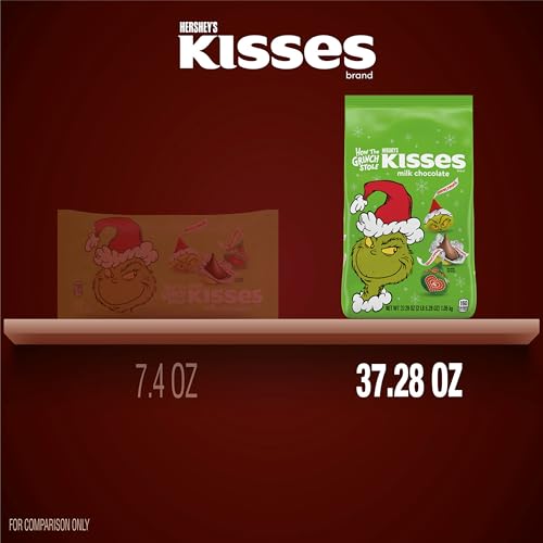 HERSHEY'S KISSES Grinch Milk Chocolate, Christmas Candy Bulk Bag, 37.28 oz