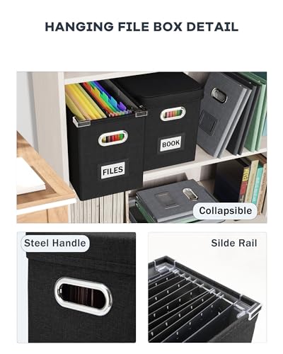 Oterri File Organizer Box with Lid, Hanging Filing File Box with Mesh Pocket, Document Organizer Box for Letter Files, Portable Storage Box with Smooth Sliding Rail for Office&Home (1 PCS, Black)