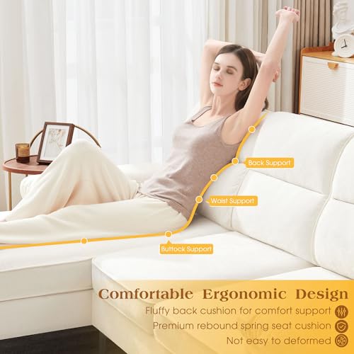 Hanherry 85”Sectional Couch for Living Room, Convertible L Shape Couch 3 Seat Comfy Sofa, Modern Chenille Fabric Couches with Reversible Wide Chaise & Fluffy Armrests for Apartment, Small Space