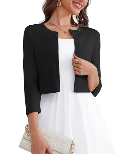 OmicGot Women's Classic 3/4 Sleeve Open Front Cropped Bolero Cardigan Sweaters, Camel Heather M