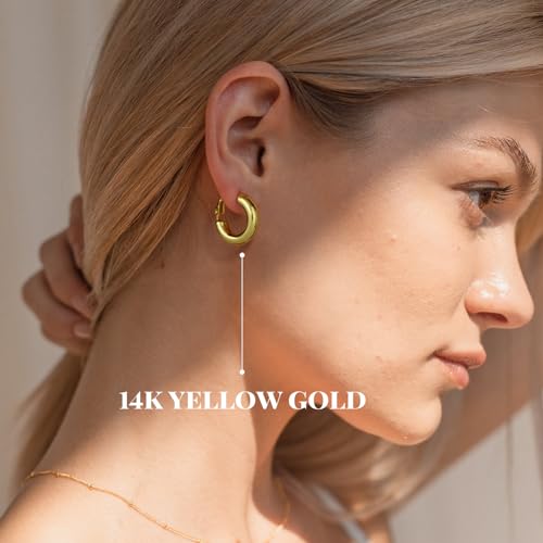SHOWNII Chunky Silver Hoop Earrings - 14K Gold Plated Earrings for Women Hollow Tube Thick Hoops Graduation Gifts for Her