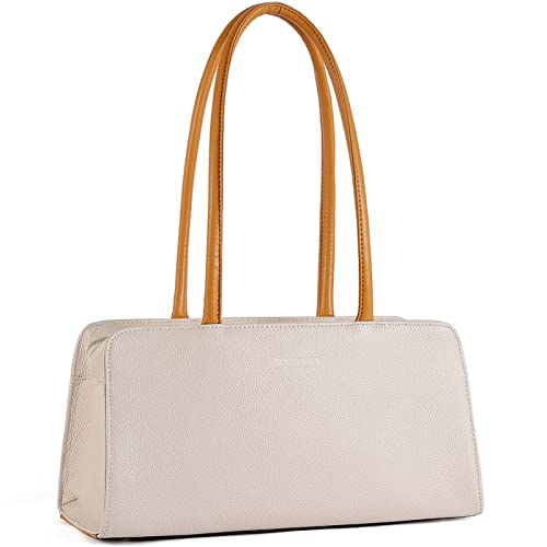 BOSTANTEN Women Designer Handbags Genuine Soft Leather Top Handle Purses and Handbags Satchel Shoulder Bag, Beige