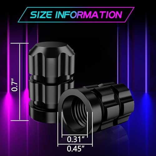 QUARKACE Tire Valve caps, Universal Valve Stem Caps for Car, Motorcycle and Bike, Non-Fading Bright Color, Corrosion Resistant Coating, Air Leakproof Metal Tire Caps 4 Pack - Black