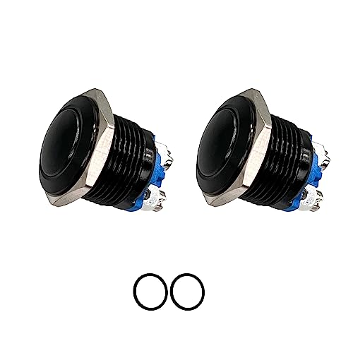 Xnrtop 2Pcs DC6V/12V/36V/125/250V 3A 16mm 5/8" 1NO1NC Stainless Steel Shell with Ring Metal Push Button Switch Momentary Screw Terminal Button with Pack of 2 Switches 16mm (Green)