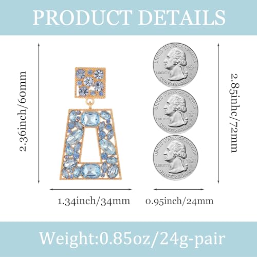 Canboer Gold Rhinestone Rectangle Dangle Earrings Sparkly Geometric Drop Statement Earrings Hypoallergenic for Women Party Prom