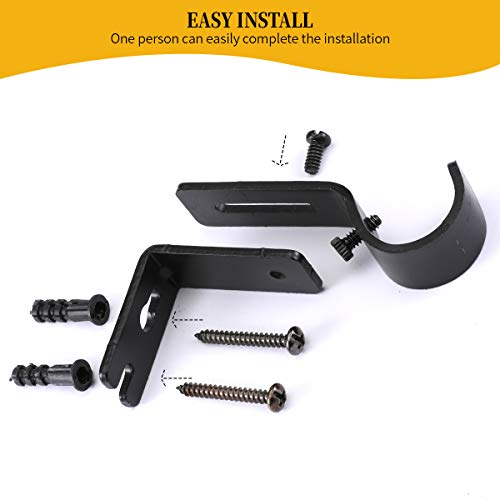 Anndason Heavy Duty Adjustable Curtain Rod Brackets Holders - 1 Inch Rod, Black Color, (Set of 2)