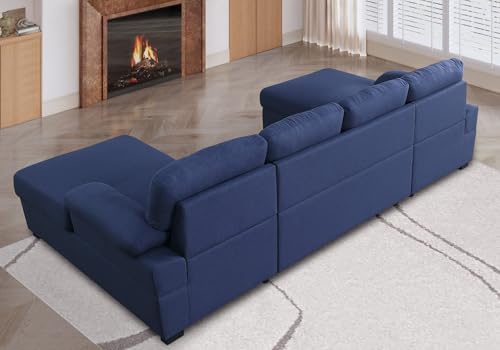 asunflower Sleeper Sectionals with Storage U Shaped Sectional Couches for Living Room Apartment, 4 Seat Pull-Out Sleeper with Dual Storage Chaise,Navy Blue Sofa Bed Couch