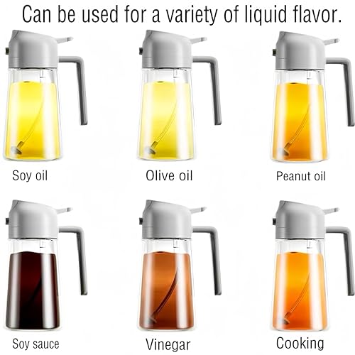2 in 1 Olive Oil Dispenser Bottle for Kitchen,Oil Sprayer for Cooking, 1.56oz/470ml Premium Glass Oil Bottle, Food-grade Oil Mister for Air Fryer, Salad, Frying, BBQ (White)