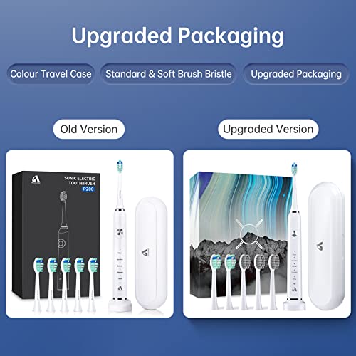 JTF Electric Toothbrush for Adults - Rechargeable Sonic Toothbrush with 6 Brush Heads & Travel Case, Deep Clean 5 Modes, Power Electric Toothbrush with Smart Timer, Black