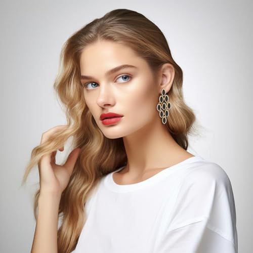 Black Vintage Rhinestone Statement Earrings Retro Fancy Crystal Drop Dangle Earrings Big Geometry Costume Jewelry for Bridesmaid Wedding Party Prom