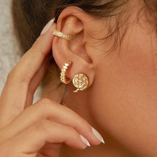 MYEARS Women Ear Cuff Earring Gold Non Pierced Cartilage Diamond CZ Open Curb Chain Link Clip on Wrap Hoop 14K Gold Filled Tiny Boho Simple Minimalist Delicate Handmade Hypoallergenic Jewelry Gift