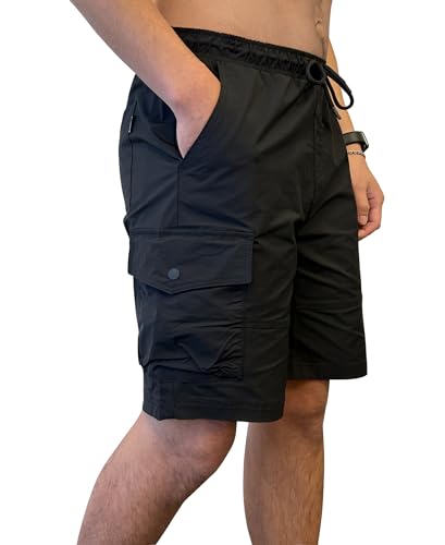 Southpole Men's Tech Woven Nylon Cargo Shorts, Quick Dry, Lightweight, Adjustable Waist, Black