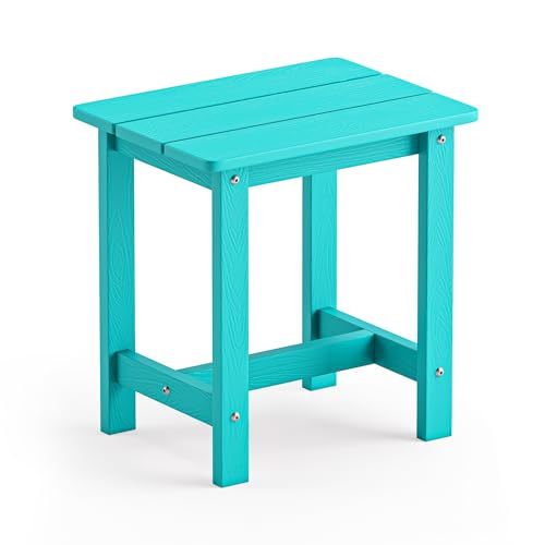 LUE BONA Outdoor Side Table, HDPS Small Outdoor Table, Rectangle Adirondack Side Table, Outside End Table for Patio, Porch, Pool, Weather Resistant/Easy Maintenance/Indoor or Outdoor Use, Sky Blue