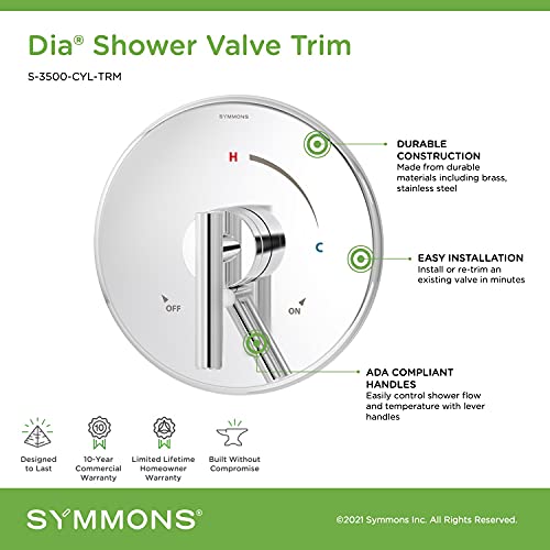 Symmons S-3500-CYL-TRM Dia Shower Valve Trim in Polished Chrome (Valve Not Included)