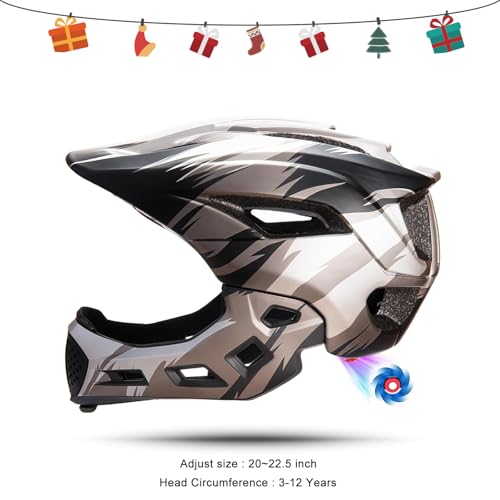 Natuway Toddler and Kids Full Face Helmet, Girl and Boy BMX Multi-Sport Detachable Mountain Dirty Bike Helmet Around 3-12 Years Head Circumference.