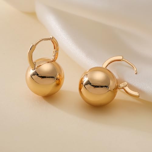 Ascona Gold Hoop Earrings, Gold Mini Ball Drop Dangle Leverback Earrings for Women, Hypoallergenic Lightweight Gold Plated Dainty Earrings Fashion Jewelry(12mm mini ball gold)